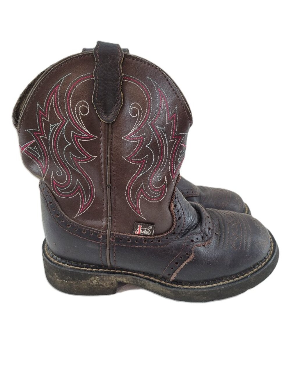 Justin Gypsy Gemma Short Western Boots Girls Womens 5B Brown Leather Pink Stitch